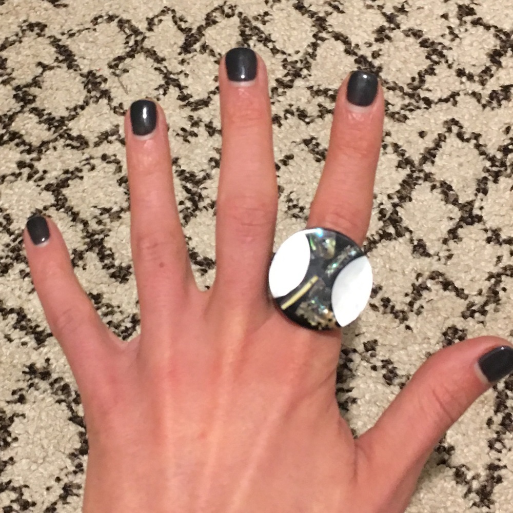 Wood ring with shell detail
